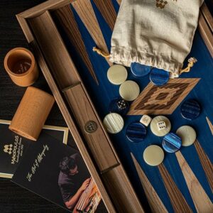 Handmade - American - Blue - Walnut - Inlaid - Backgammon - bk03-3