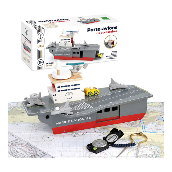 Porte-avions + accessoires - Marine nationale - porte avions en bois - atelier-vilac - jouet en bois - jouets - jeux reves et jouets - thonon - evian - france - suisse - 2