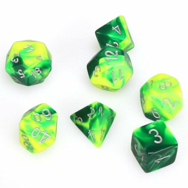 CHESSEX - Set de 7 dés - GEMINI - Vert - Jaune-Argent