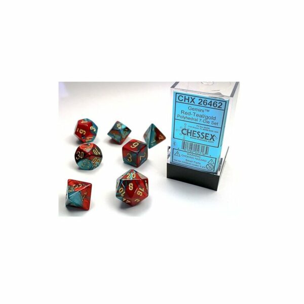 Chessex set de 7 dés Gemini rouge sarcelle or