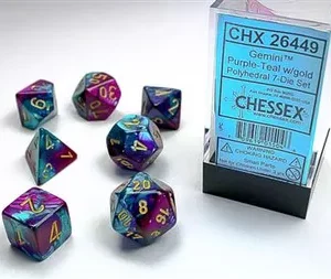 Chessex set de 7 dés Gemini violet sarcelle or