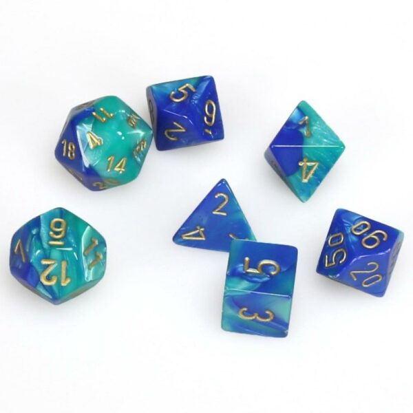 CHESSEX - Set de 7 dés - GEMINI - Bleu-Sarcelle/Or