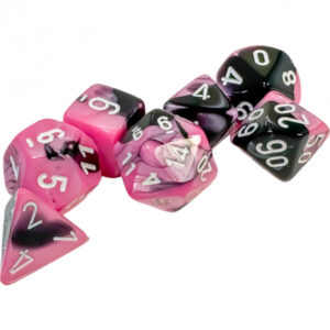 CHESSEX - Set de 7 dés - GEMINI - Noir-Rose/Blanc