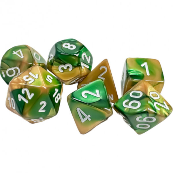 CHESSEX - Set de 7 dés - GEMINI - Or-Vert/Blanc