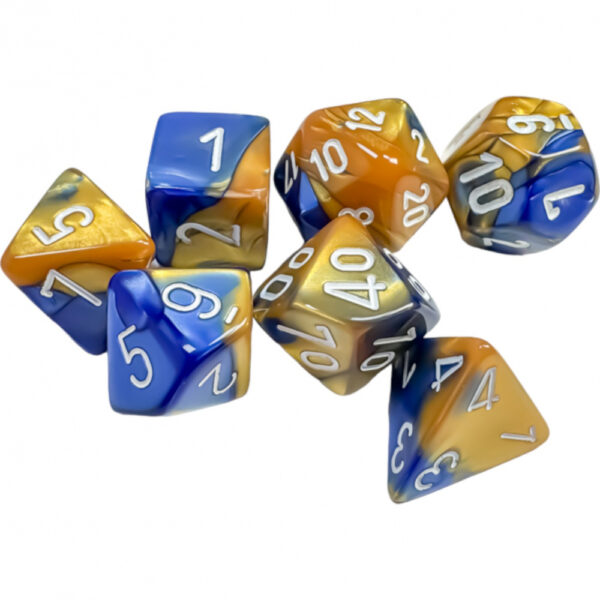 CHESSEX - Set de 7 dés - GEMINI - Bleu-Or/Blanc