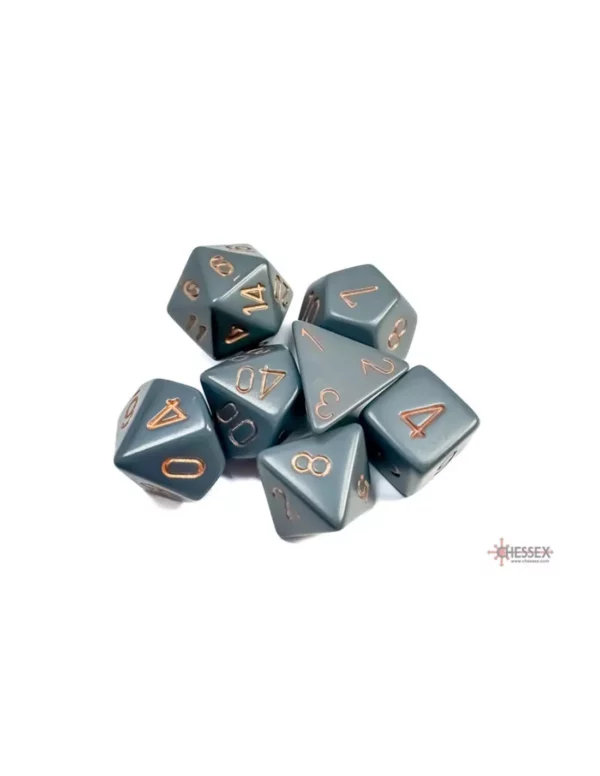 CHESSEX - Set de 7 dés - OPAQUE - Gris - Foncé/Cuivre